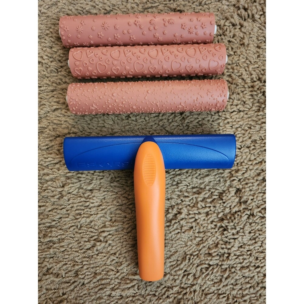 3 Fiskars Brayer Background Roller Stamps w/Handle B5